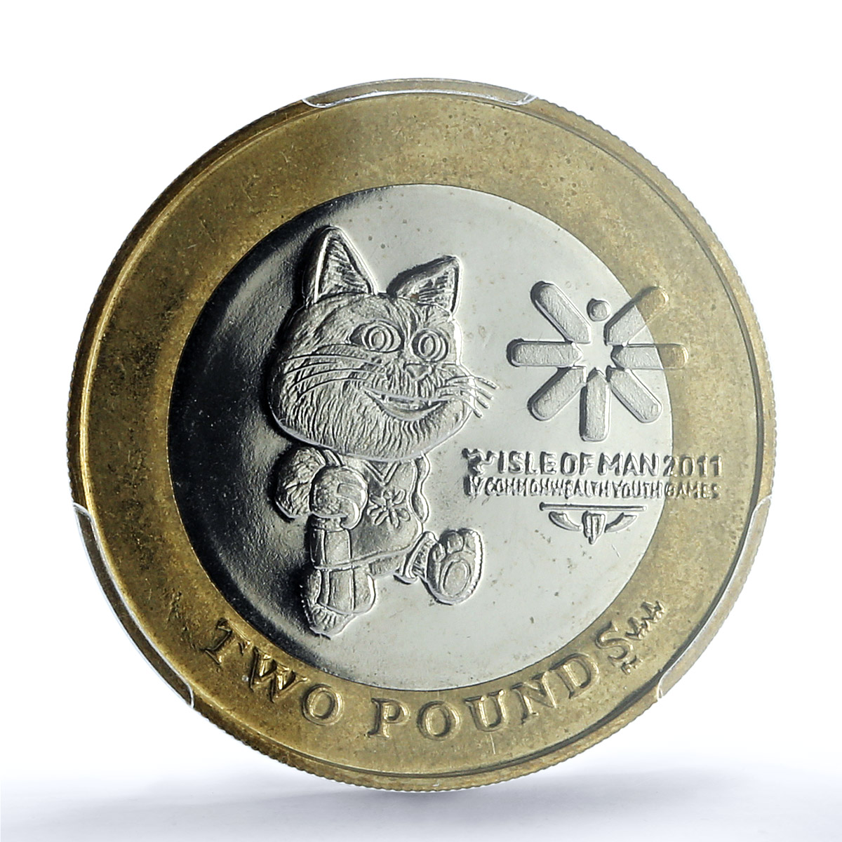 Isle of Man 2 pounds Youth Games KM-1476 Sports Cat MS 66 PCGS bimetal coin 2011