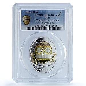 Niue 1 dollar Cradle w/ Garlands Imperial Faberge Art PR70 PCGS silver coin 2023