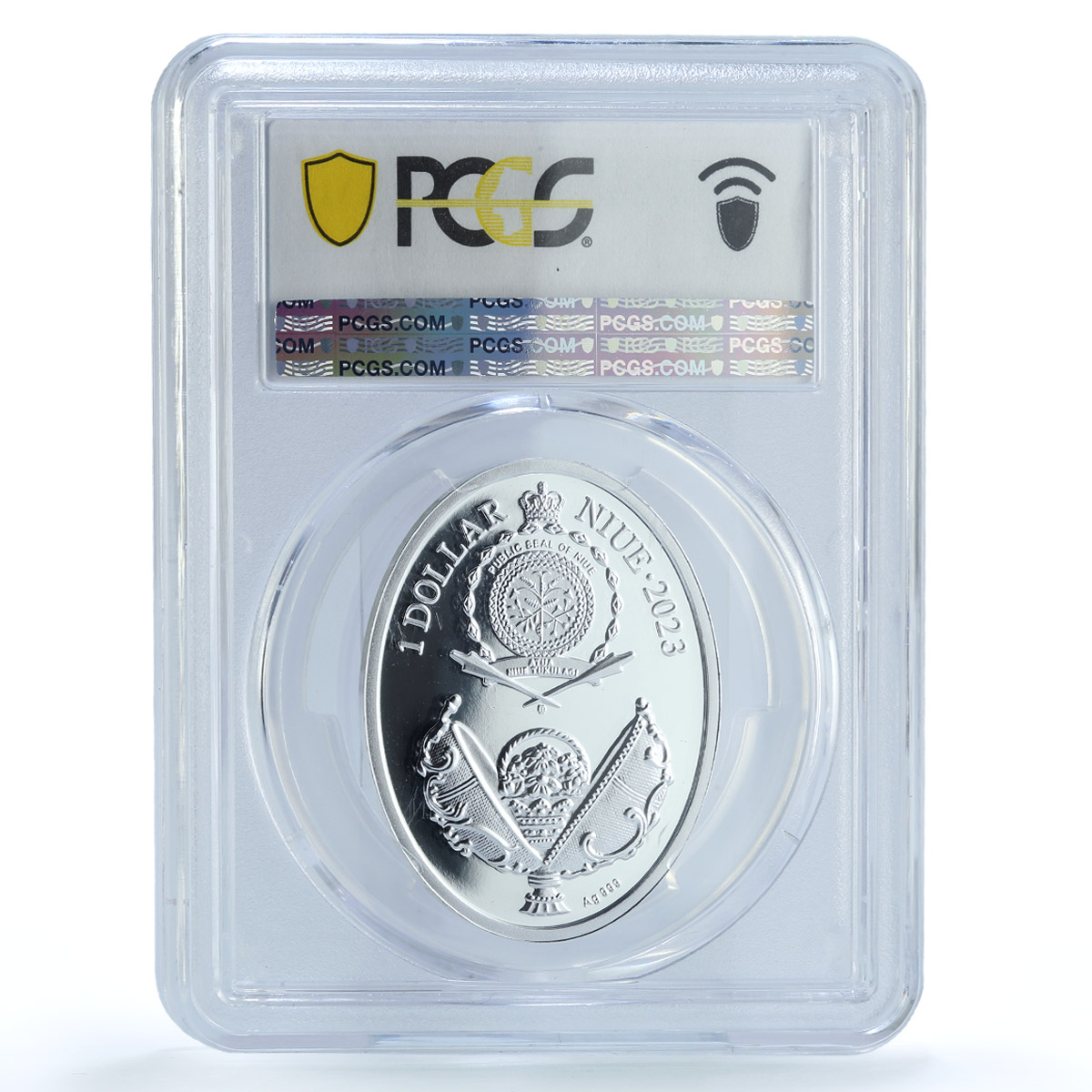 Niue 1 dollar Cradle w/ Garlands Imperial Faberge Art PR70 PCGS silver coin 2023
