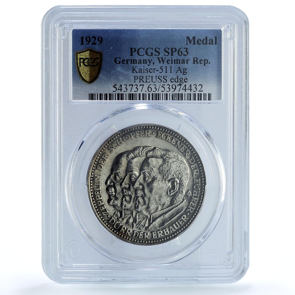 Germany Weimar Zeppelin Eckener Durr Kaiser-511 SP 63 PCGS silver medal 1929