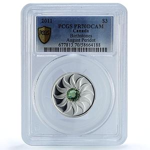 Canada 3 dollars August Peridot Birthstones PR 70 PCGS silver coin 2011