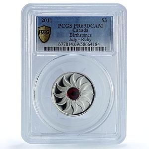 Canada 3 dollars July Ruby Birthstones PR 69 PCGS silver coin 2011