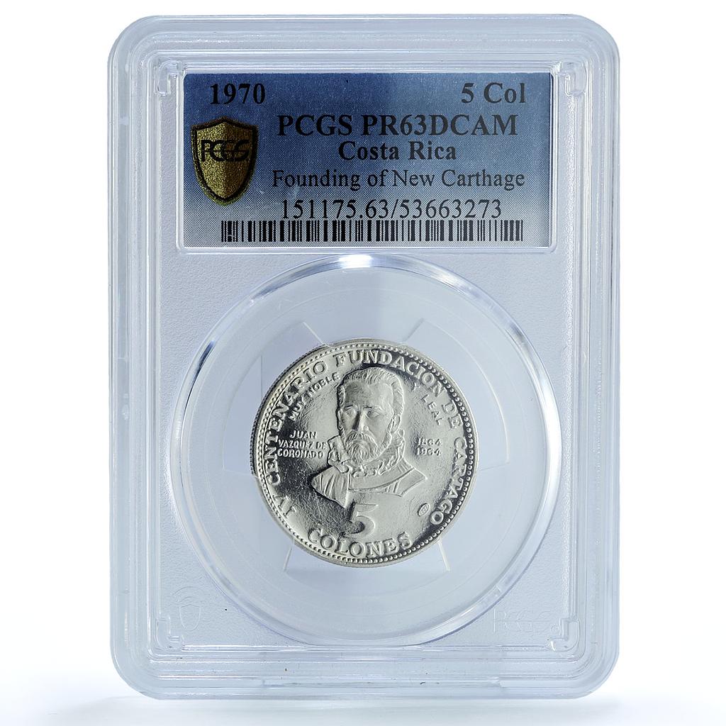Costa Rica 5 colones New Carthage KM-191 Coronado PR 63 PCGS silver coin 1970