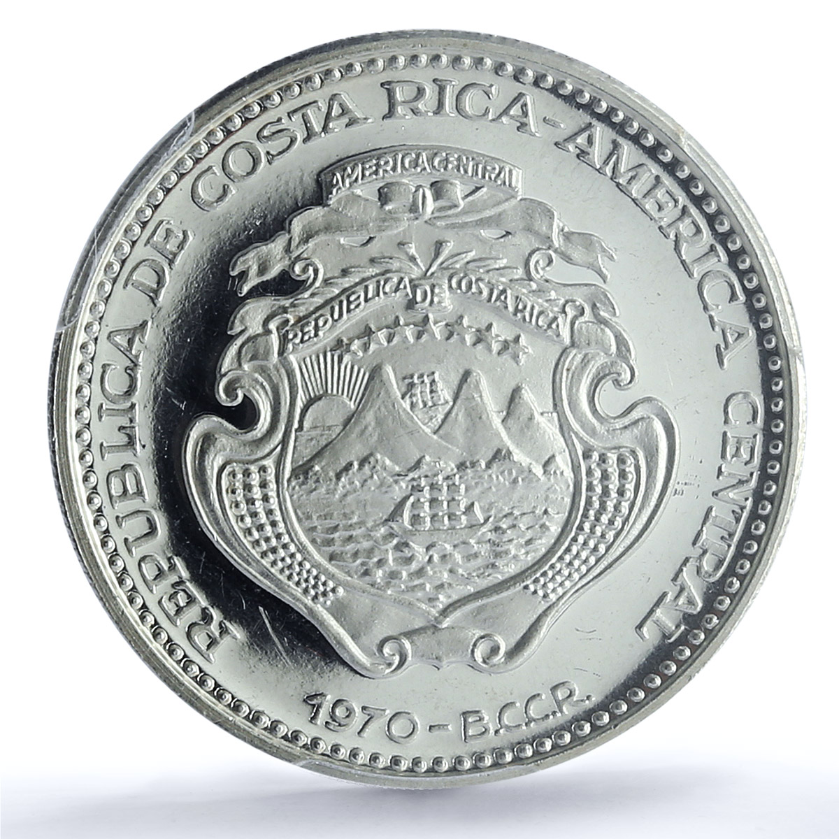 Costa Rica 5 colones New Carthage KM-191 Coronado PR 63 PCGS silver coin 1970