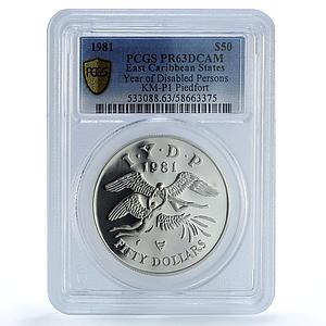 Caribbean States 50 dollars Disabled Persons Piefort PR 63 PCGS silver coin 1981