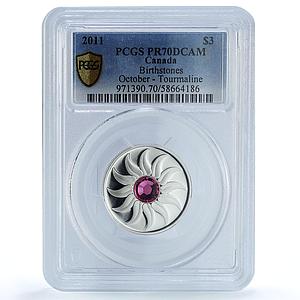 Canada 3 dollars October Tourmaline Birthstones PR 70 PCGS silver coin 2011