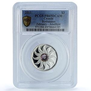 Canada 3 dollars February Amethyst Birthstones PR 69 PCGS silver coin 2011
