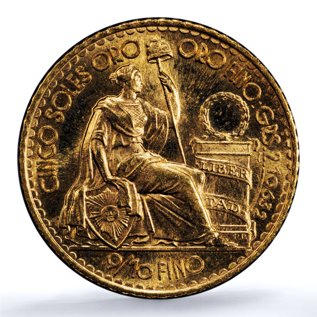 Peru 5 soles oro Republic KM-235 Seated Liberty MS 66 PCGS gold coin 1963