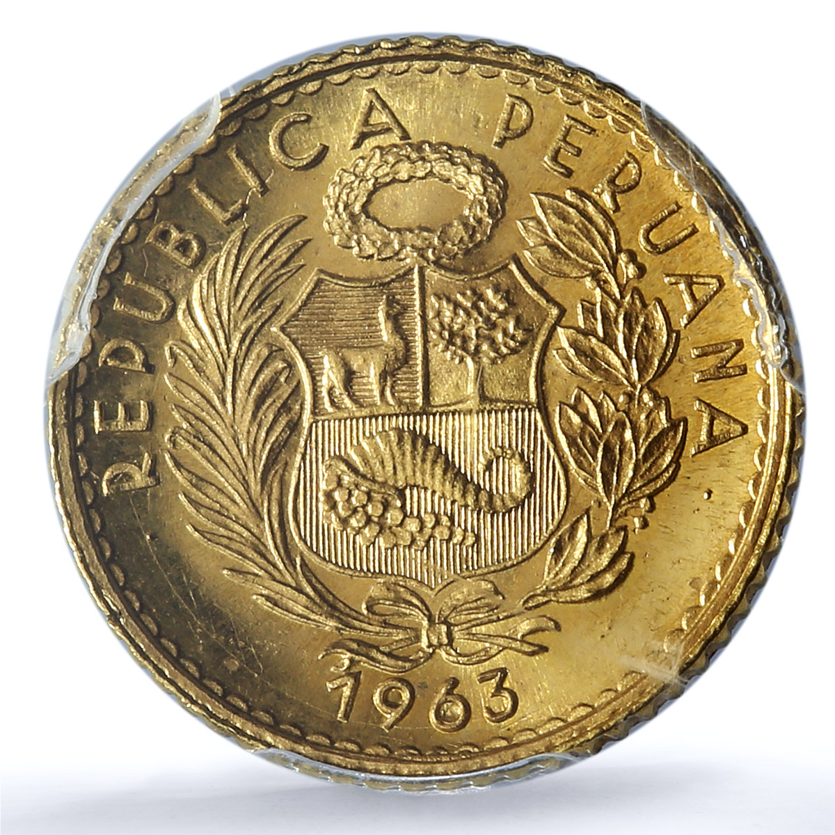 Peru 5 soles oro Republic KM-235 Seated Liberty MS 66 PCGS gold coin 1963