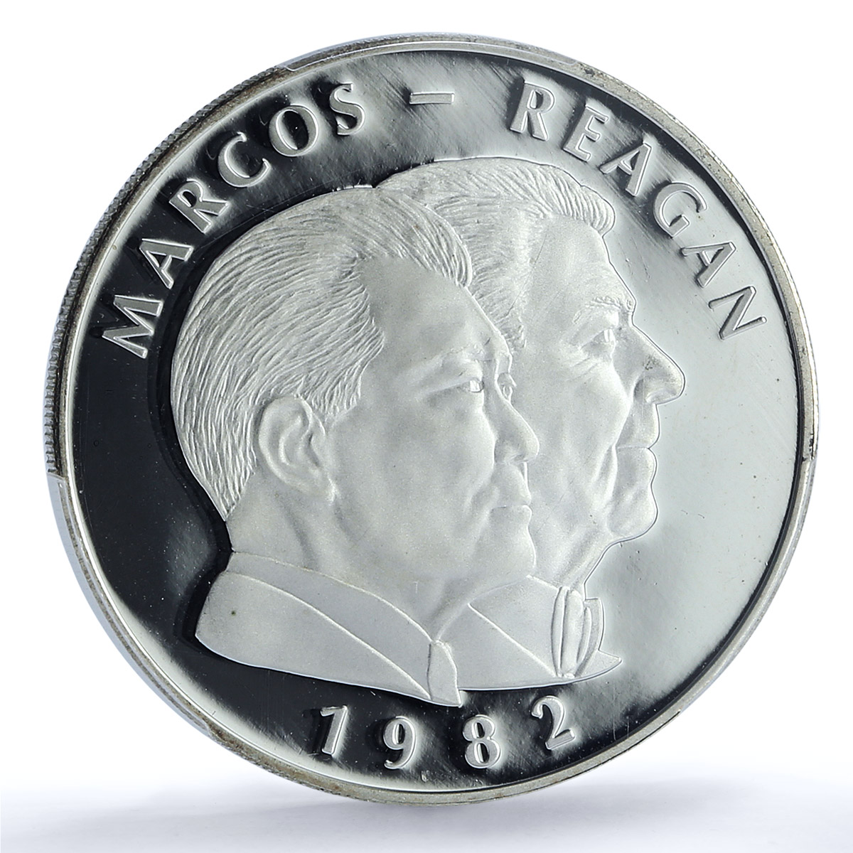 Philippines 25 piso Marcos Reagan KM-235 Politics PR 67 PCGS silver coin 1982