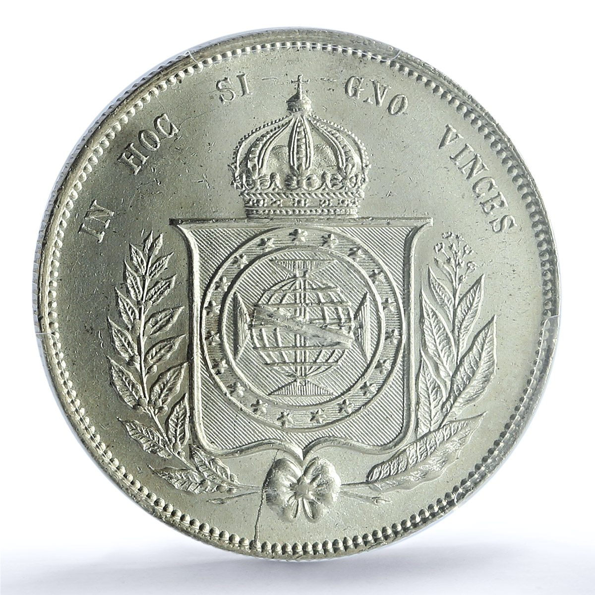 Brazil 2000 reis Pedro II KM-466 MS 63 PCGS silver coin 1865