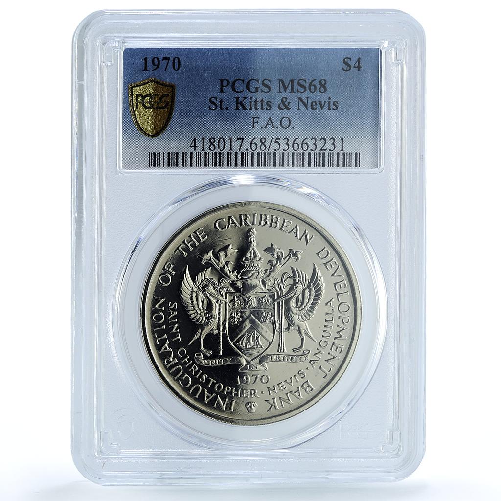 Saint Kitts and Nevis 4 dollars FAO KM-1 Food Day MS 68 PCGS CuNi coin 1970 Saint Kitts and Nevis 4 dollars FAO KM-1 Food Day MS 68 PCGS CuNi coin 1970