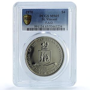 Saint Vincent 4 dollars FAO KM-13 Food Day MS 65 PCGS CuNi coin 1970