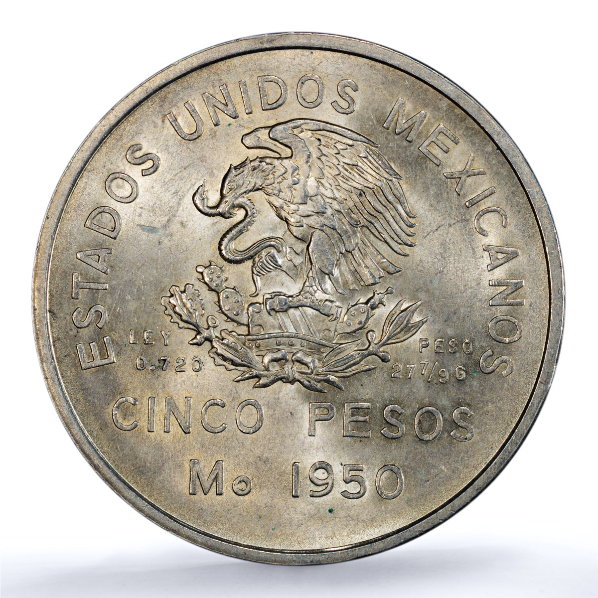 Mexico 5 pesos Opening Southern Railroad KM-466 Train MS64 PCGS silver coin 1950