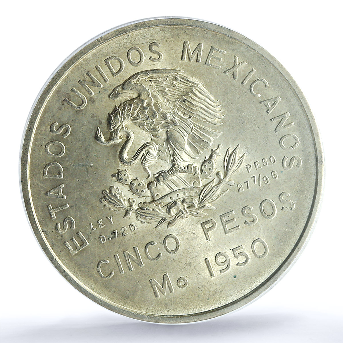 Mexico 5 pesos Opening Southern Railroad KM-466 Train MS64 PCGS silver coin 1950