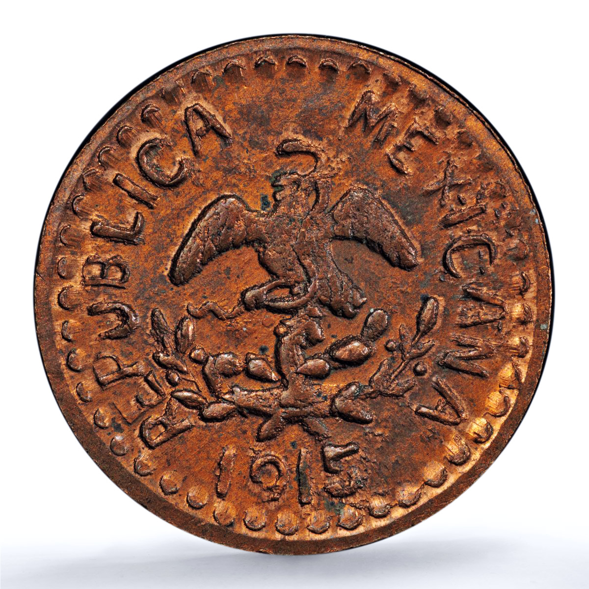 Mexico 2 centavos Puebla Restrike Tetela Oro Ocampo KM-759 MS 63 PCGS coin 1915