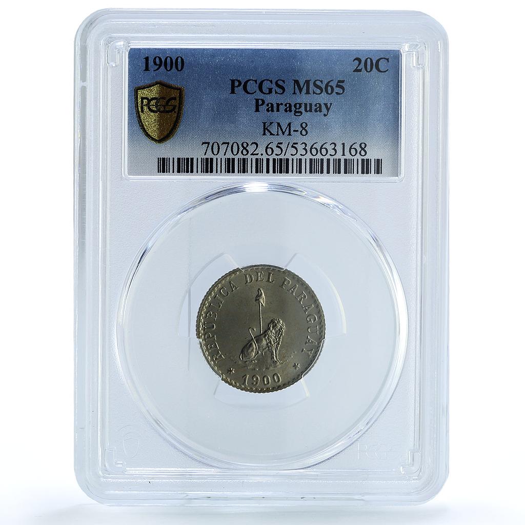 Paraguay 20 centavos Republic KM-8 Schon-3 MS 65 PCGS CuNi coin 1900