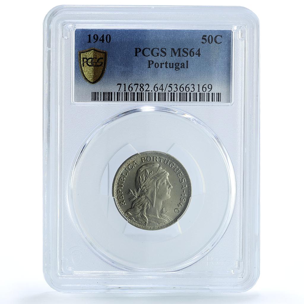 Portugal 50 centavos Second Republic KM-577 MS 64 PCGS NiBrass coin 1940