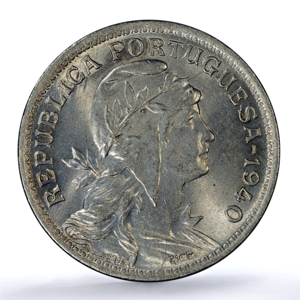 Portugal 50 centavos Second Republic KM-577 MS 64 PCGS NiBrass coin 1940
