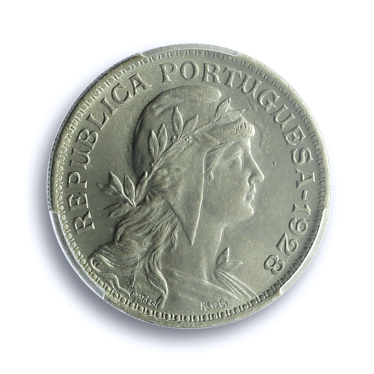 Portugal 50 centavos Second Republic KM-577 MS 64 PCGS NiBrass coin 1928