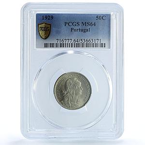 Portugal 50 centavos Second Republic KM-577 MS 64 PCGS NiBrass coin 1929