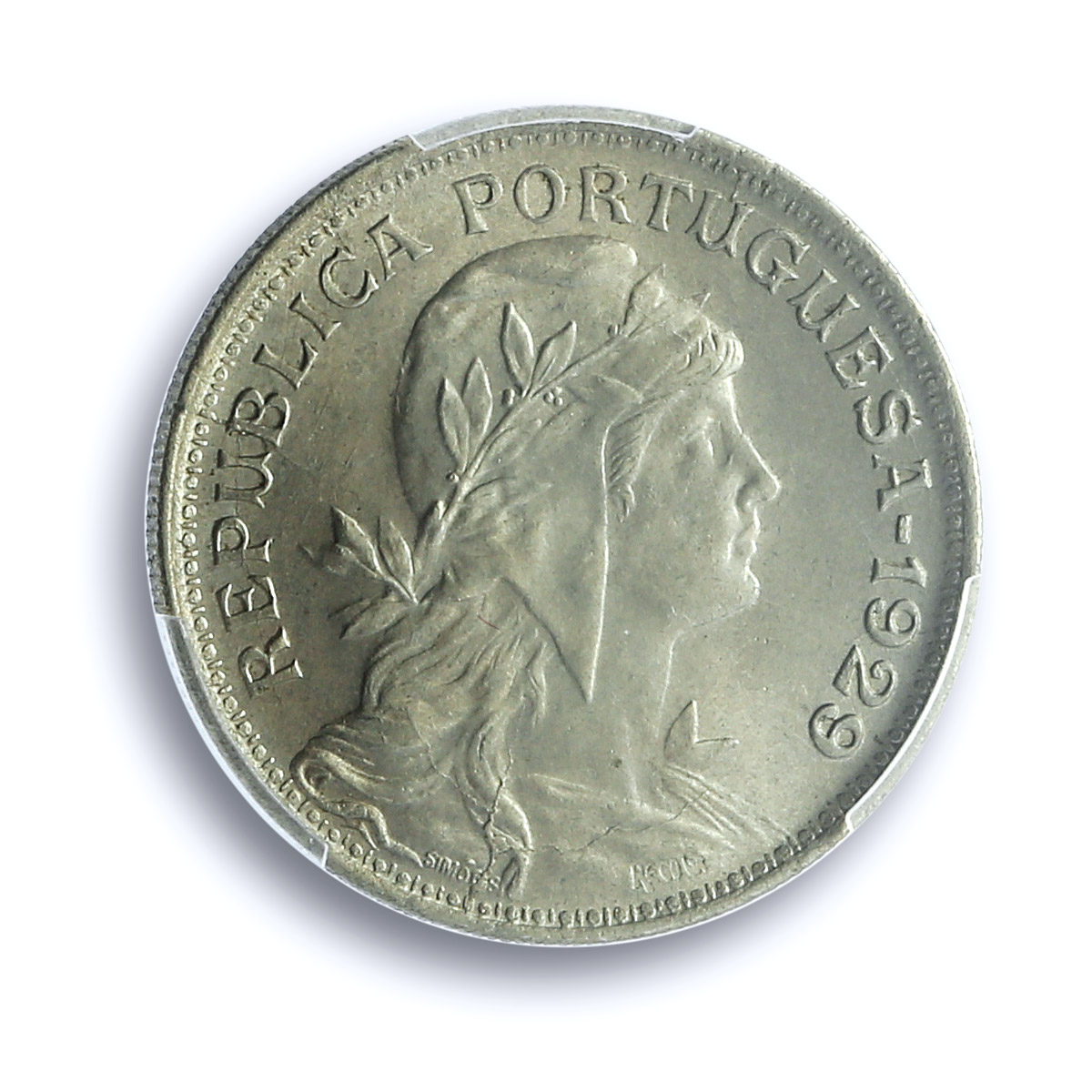 Portugal 50 centavos Second Republic KM-577 MS 64 PCGS NiBrass coin 1929