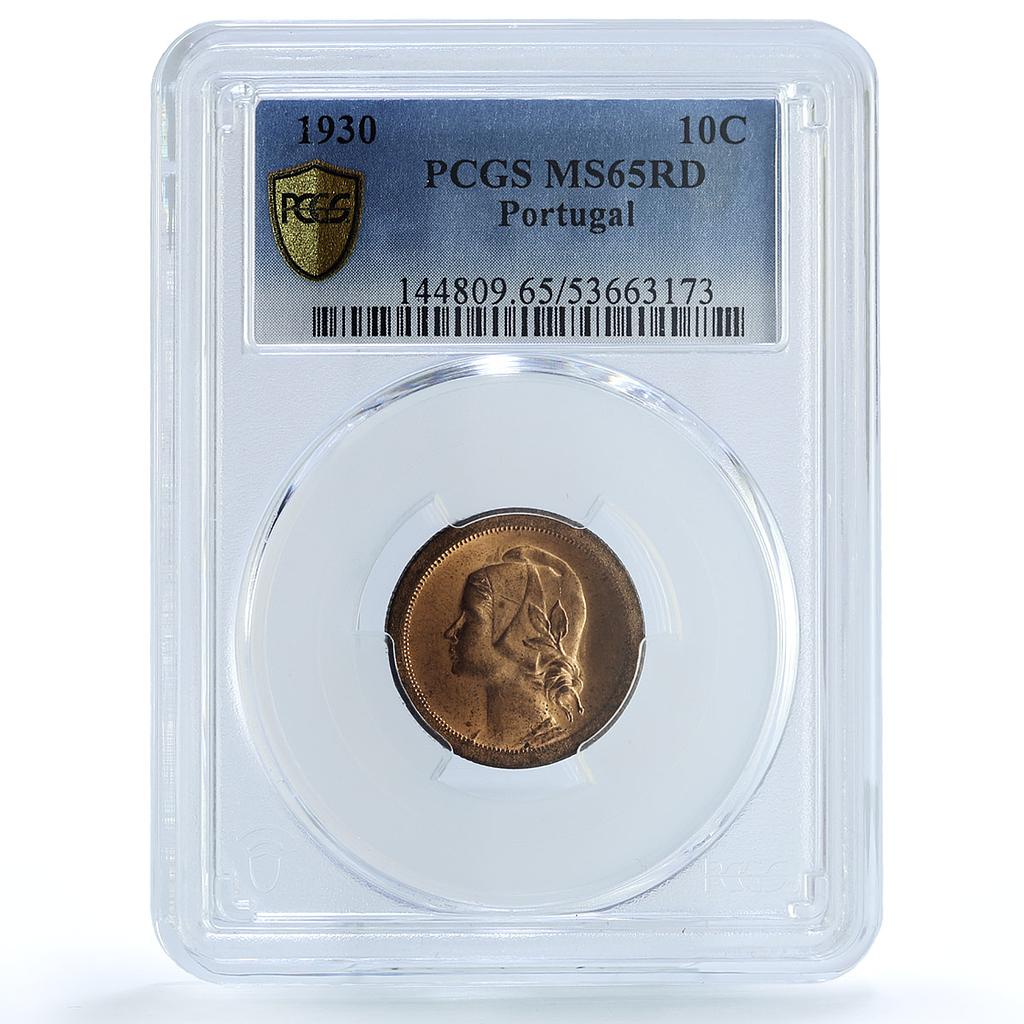 Portugal 10 centavos Republic KM-573 Liberty Head MS 65 PCGS bronze coin 1930 Portugal 10 centavos Republic KM-573 Liberty Head MS 65 PCGS bronze coin 1930