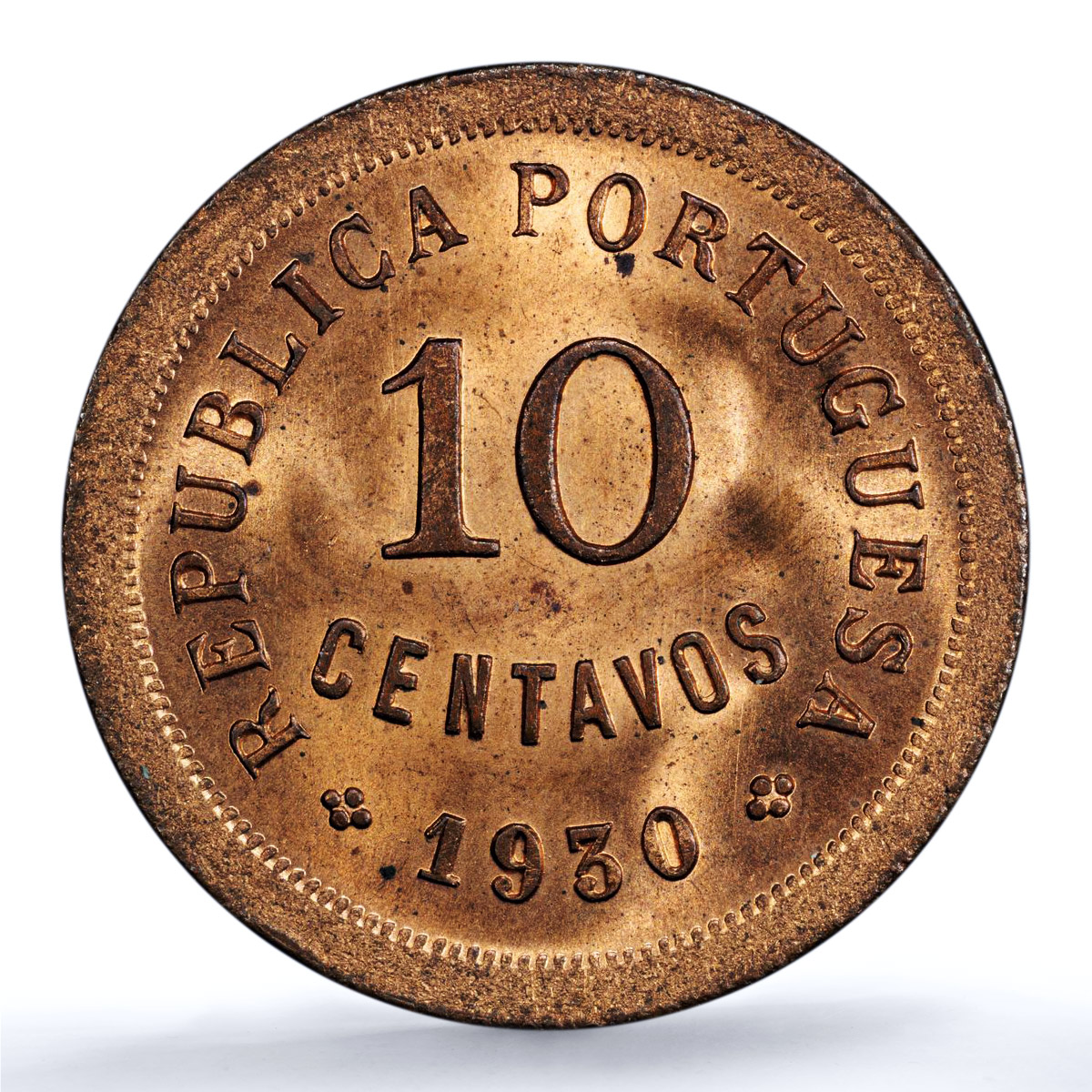 Portugal 10 centavos Republic KM-573 Liberty Head MS 65 PCGS bronze coin 1930 Portugal 10 centavos Republic KM-573 Liberty Head MS 65 PCGS bronze coin 1930