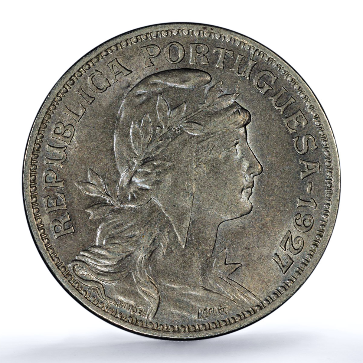 Portugal 50 centavos Second Republic KM-577 MS 62 PCGS NiBrass coin 1927
