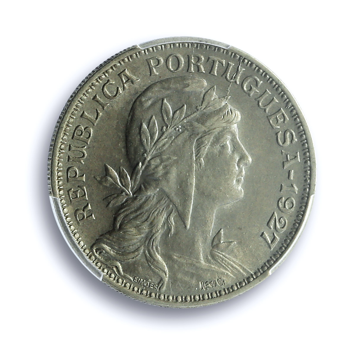 Portugal 50 centavos Second Republic KM-577 MS 62 PCGS NiBrass coin 1927