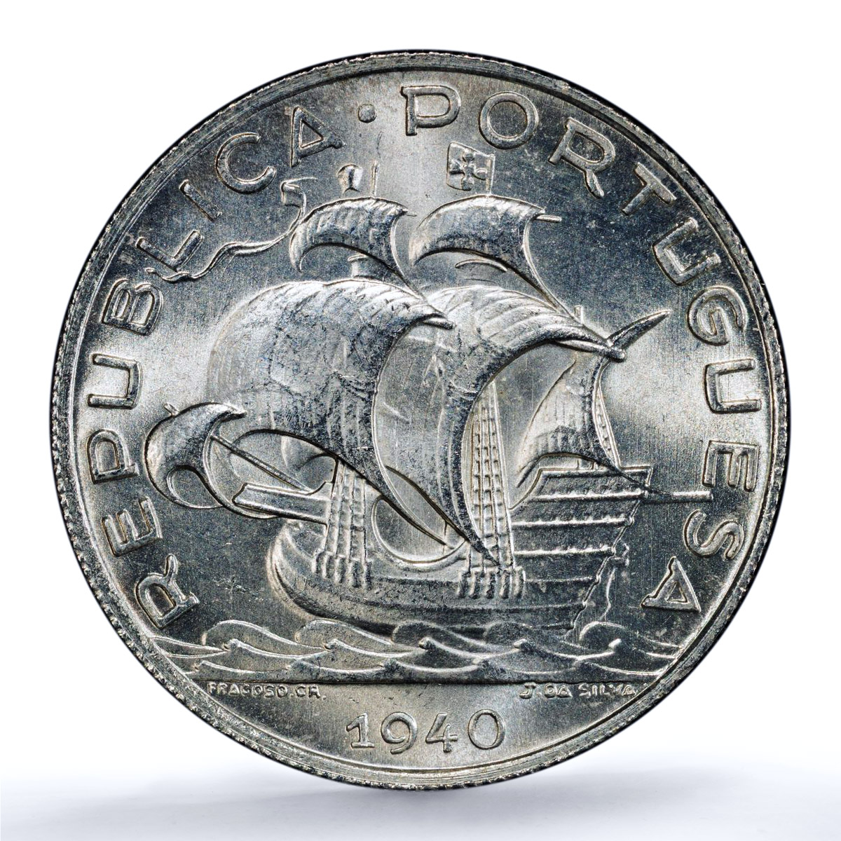 Portugal 5 escudos Second Republic KM-581 Ship MS 64 PCGS silver coin 1940