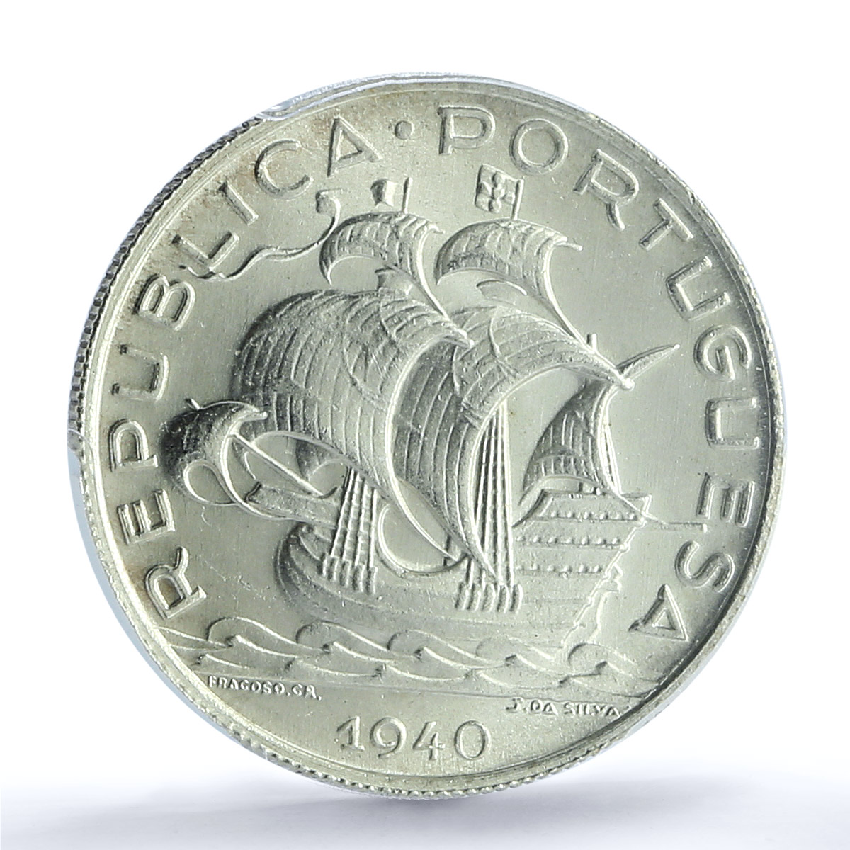 Portugal 5 escudos Second Republic KM-581 Ship MS 64 PCGS silver coin 1940