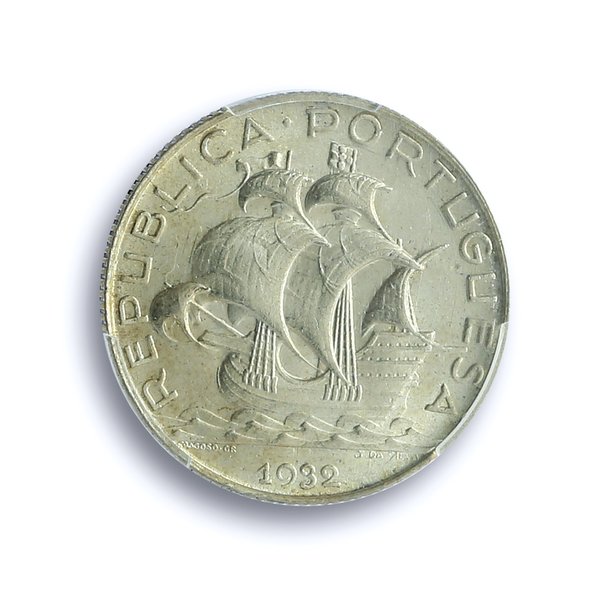 Portugal 2 1/2 escudos Second Republic KM-580 Ship MS 64 PCGS silver coin 1932