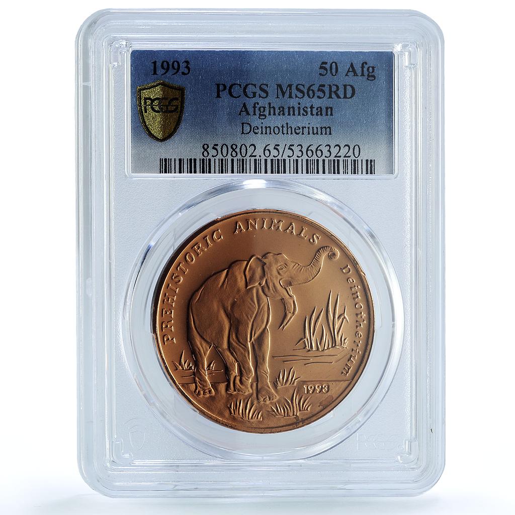 Afghanistan 50 afghanis Deinotherium KM-1024 Elephant MS65 PCGS copper coin 1993