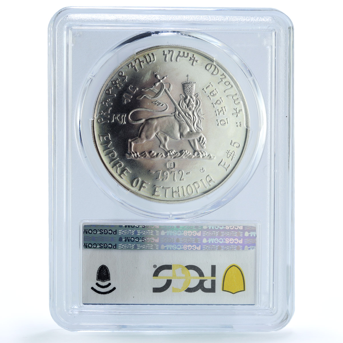 Ethiopia 5 dollars Emperor Menelik II KM-50 MS 68 PCGS silver coin 1972
