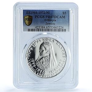 Ethiopia 5 dollars Empress Zauditu Zewditu KM-51 PR 67 PCGS silver coin 1972