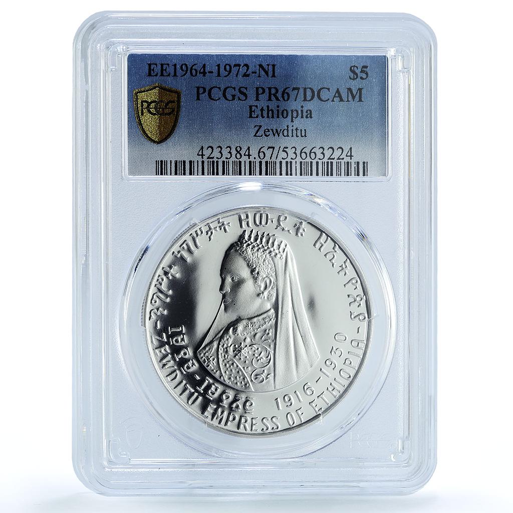 Ethiopia 5 dollars Empress Zauditu Zewditu KM-51 PR 67 PCGS silver coin 1972