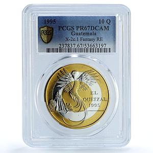 Guatemala 10 quetzales Quetzal RE X#2c.1 Bird Tower PR67 PCGS trimetal coin 1995