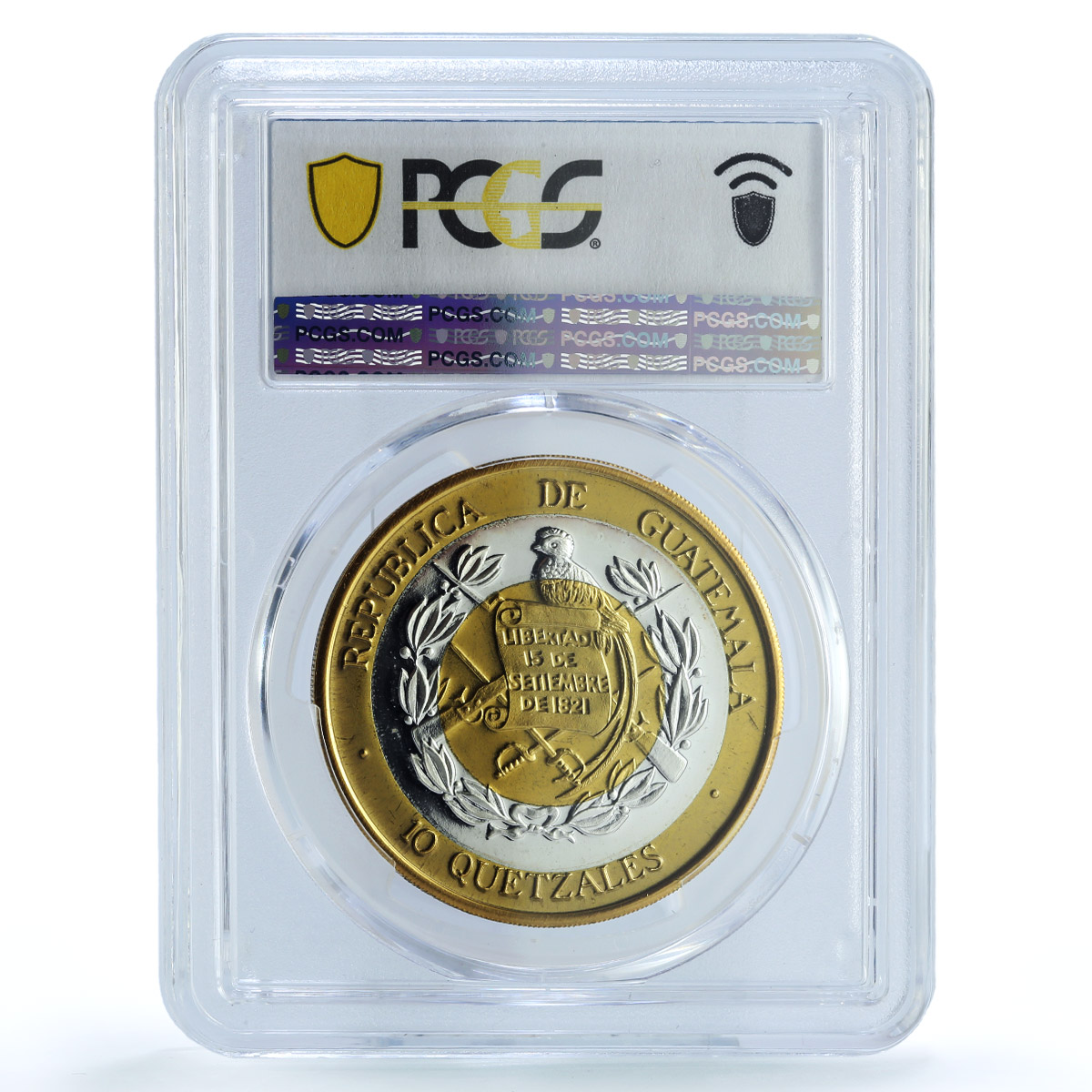 Guatemala 10 quetzales Quetzal PE X#2c.1 Bird Tower PR67 PCGS trimetal coin 1995