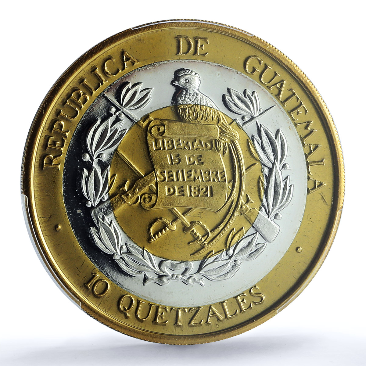 Guatemala 10 quetzales Quetzal PE X#2c.1 Bird Tower PR67 PCGS trimetal coin 1995