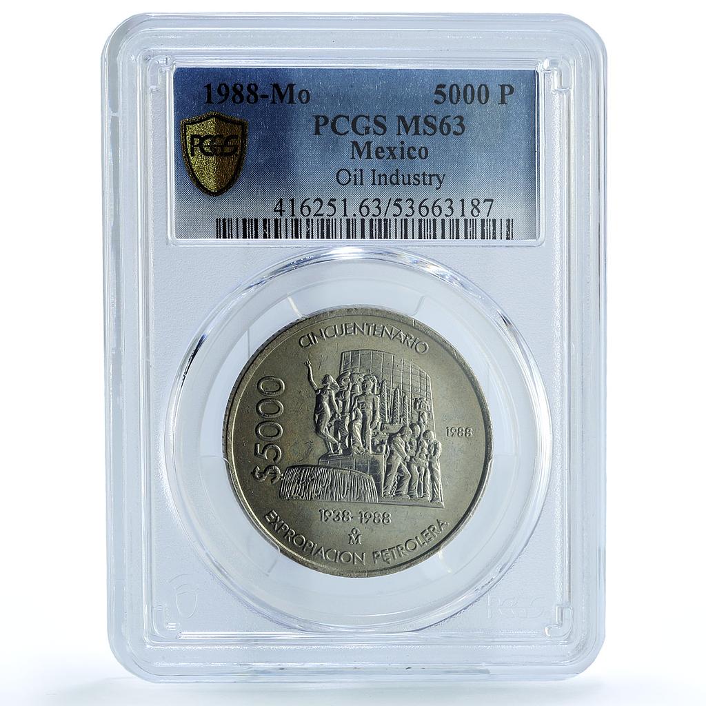 Mexico 5000 pesos Oil Industry KM-531 Monument MS 63 PCGS CuNi coin 1988