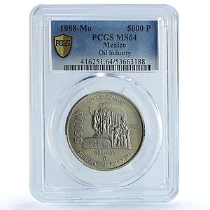 Mexico 5000 pesos Oil Industry KM-531 Monument MS 64 PCGS CuNi coin 1988