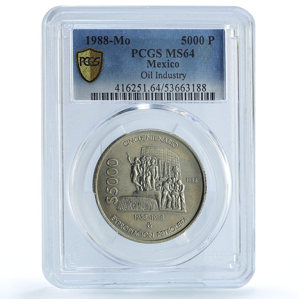 Mexico 5000 pesos Oil Industry KM-531 Monument MS 64 PCGS CuNi coin 1988