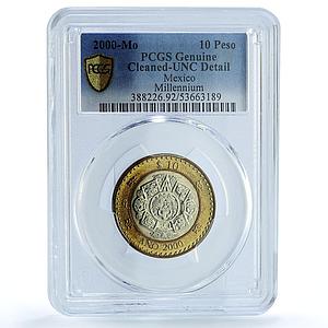 Mexico 10 pesos Millennium Aztec Rev. KM-636 Genuine UNC PCGS bimetal coin 2000