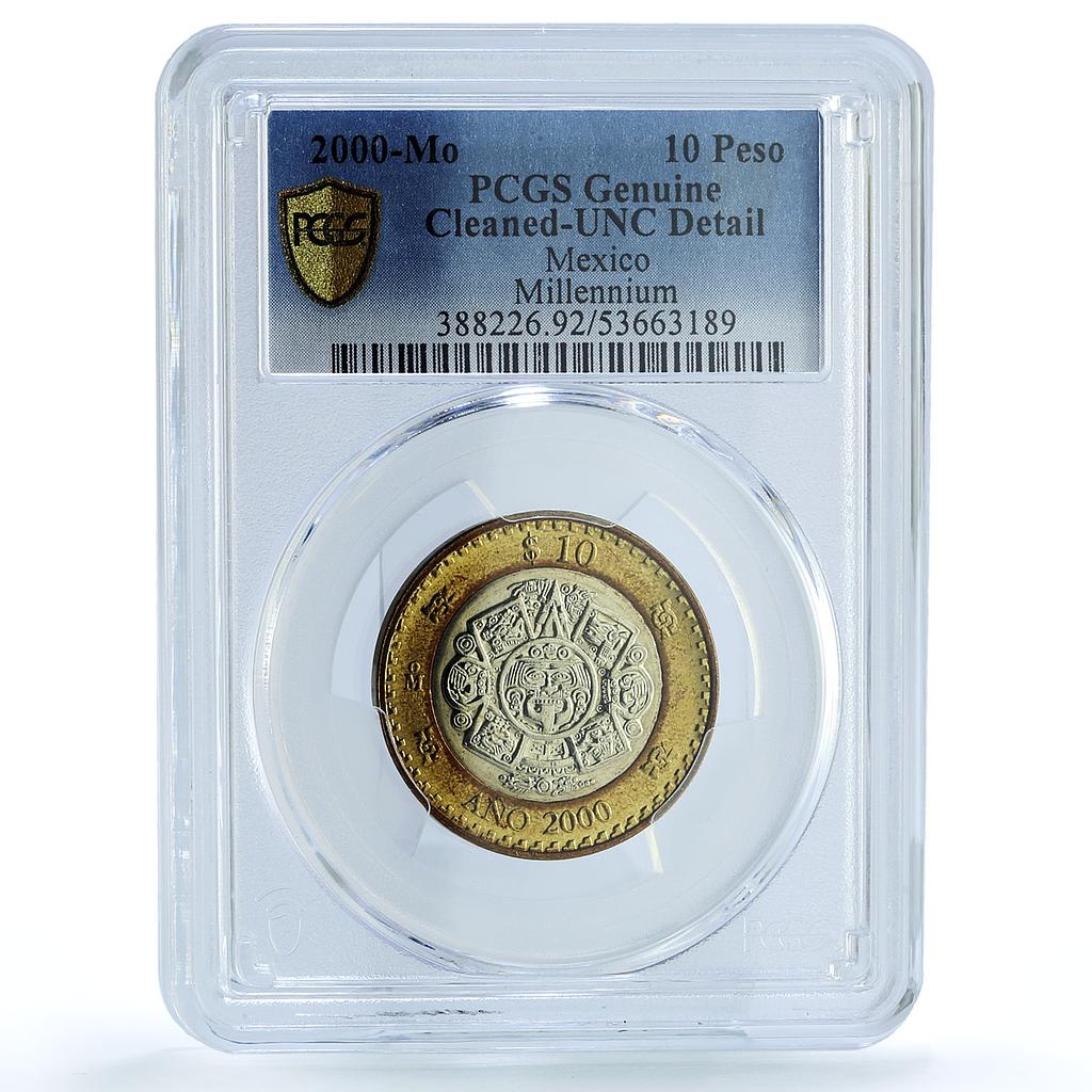 Mexico 10 pesos Millennium Aztec Rev. KM-636 Genuine UNC PCGS bimetal coin 2000