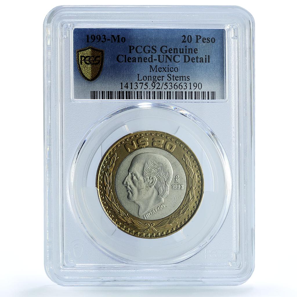 Mexico 20 pesos Republic Longer Stems KM-561 Genuine UNC PCGS bimetal coin 1993
