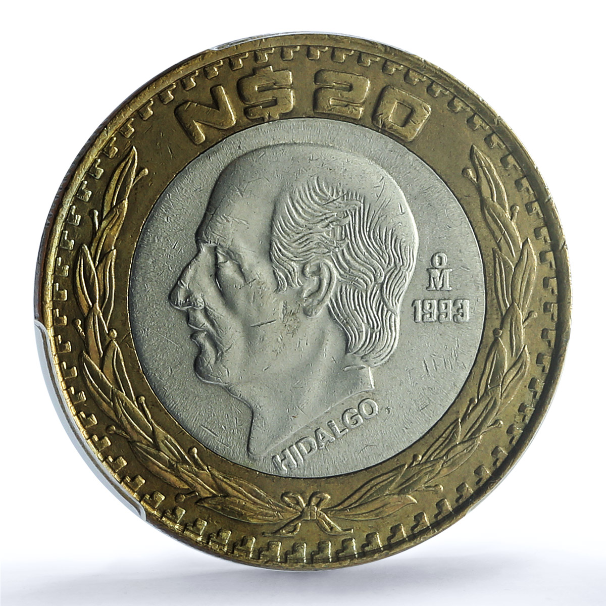 Mexico 20 pesos Republic Longer Stems KM-561 Genuine UNC PCGS bimetal coin 1993