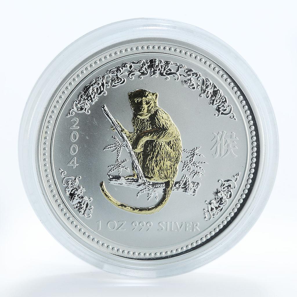 Australia 1 dollar Lunar Calendar I Year of Monkey gilded silver coin 2004