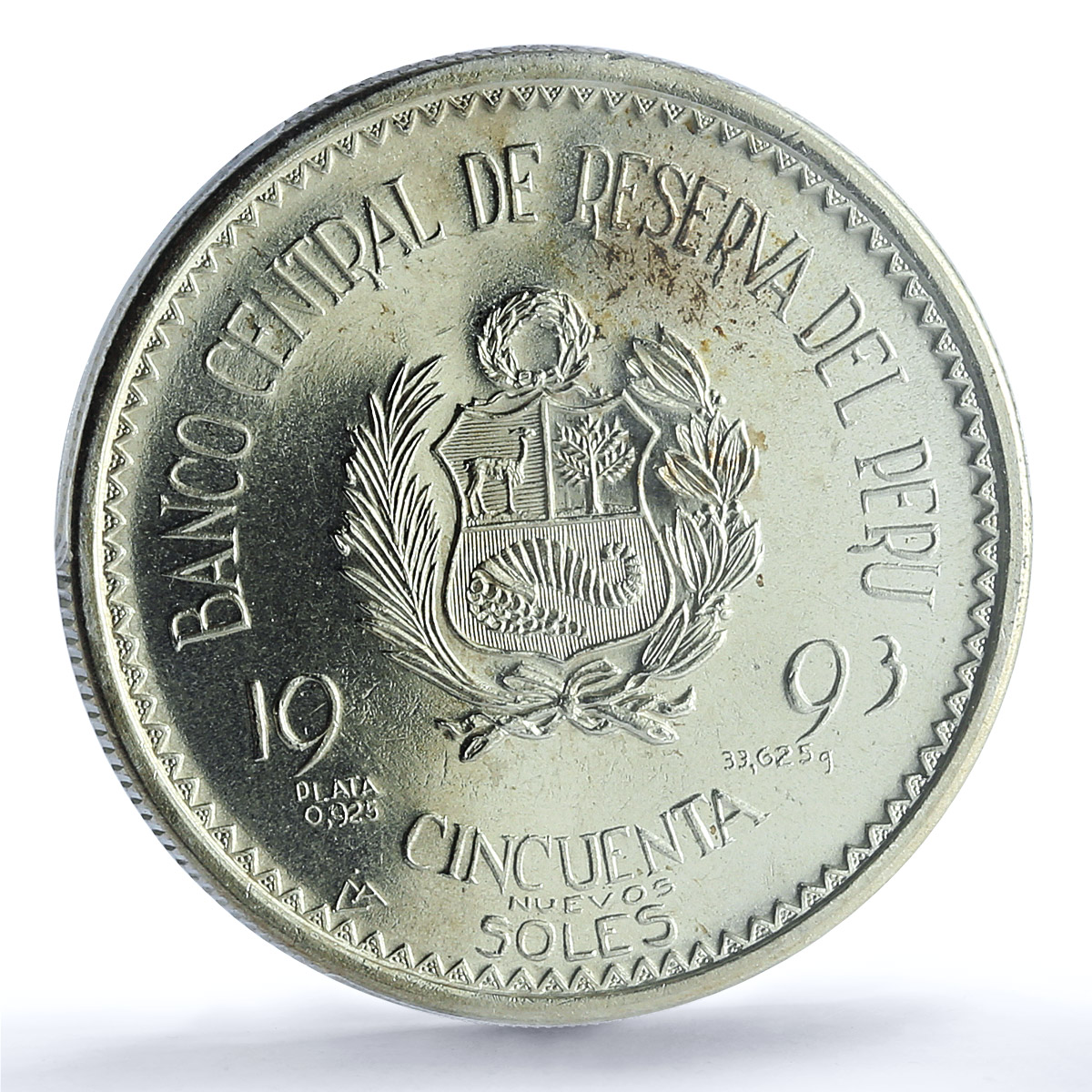 Peru 50 soles Japan Commercial Exchange KM-320 MS 65 PCGS silver coin 1993