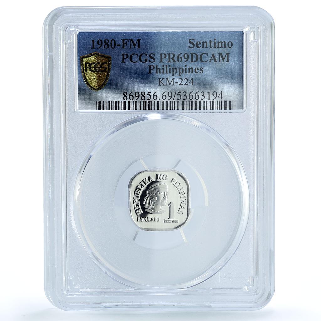 Philippines 1 sentimo Republic Lapu Lapu KM-224 PR 69 PCGS aluminum coin 1980 Philippines 1 sentimo Republic Lapu Lapu KM-224 PR 69 PCGS aluminum coin 1980